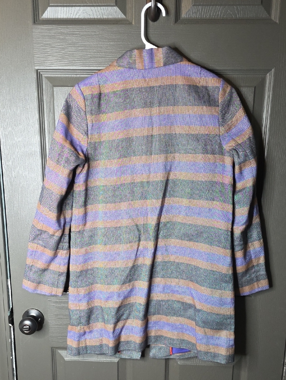 Boden Striped Linen Blend Blazer Jacket in Gray, Purple & Tan Sz 2 - Picture 5 of 6